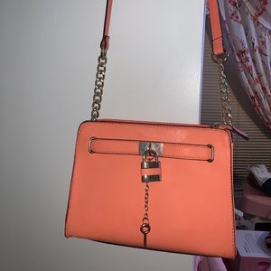 Peach Crossbody Bag with gold lock charm